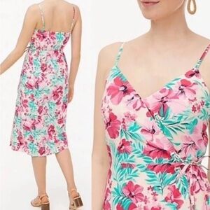 J.CREW Dress Women 10 Pink Floral Wrap Midi Hawaiian Tropical Summer Cotton NWT
